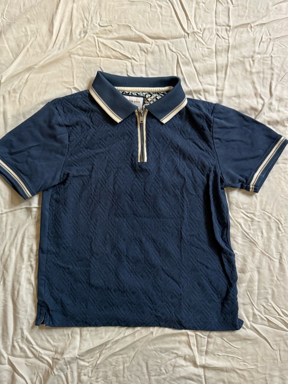 Cactus Boys Boys' Blue & White Geometric Quarter-Zip Polo Size 7